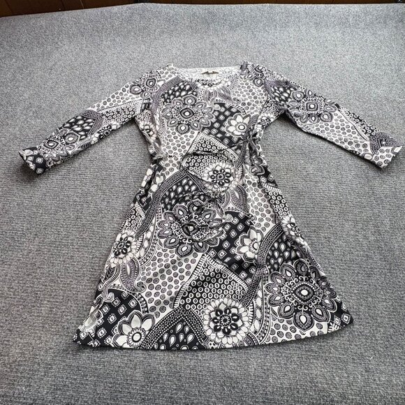 Loft Dress Large Petite Navy‎ White Floral Belt Paisley Boho Fairy Cottagecore - Picture 5 of 16